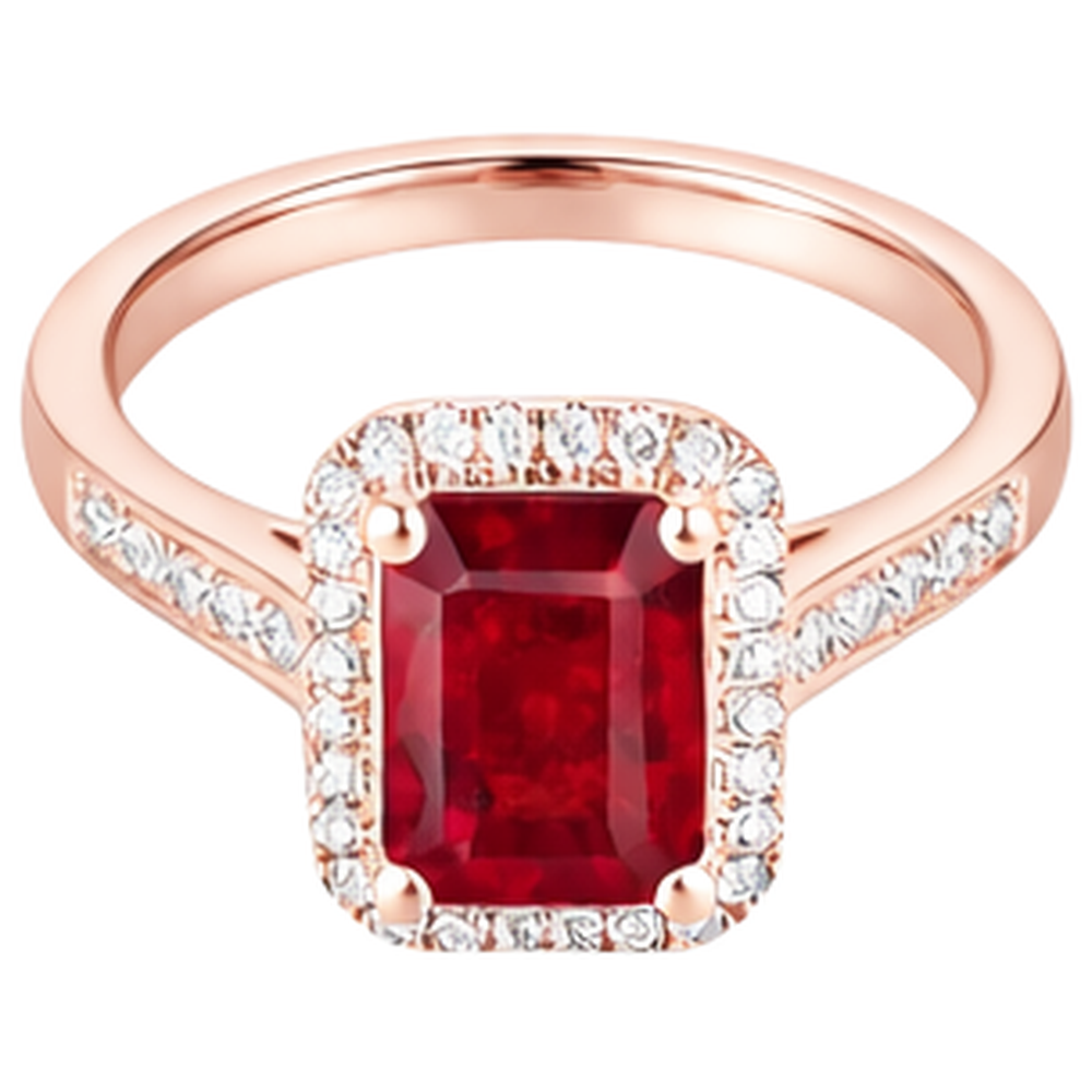 Fede nuziale in oro rosa 14K con rubino rosso taglio smeraldo e diamanti 5 ct