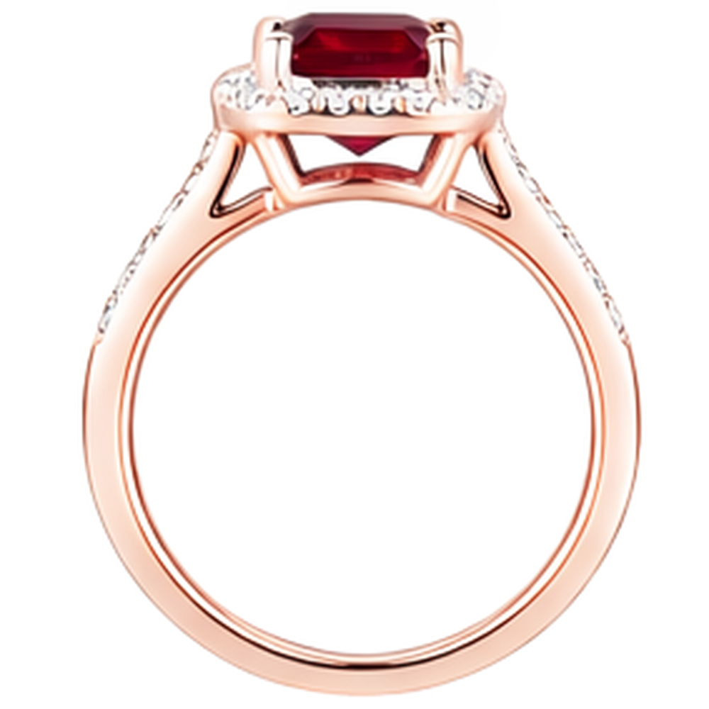Fede nuziale in oro rosa 14K con rubino rosso taglio smeraldo e diamanti 5 ct