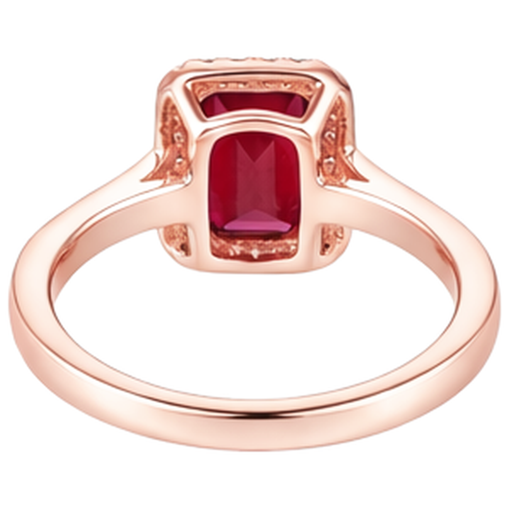 Fede nuziale in oro rosa 14K con rubino rosso taglio smeraldo e diamanti 5 ct