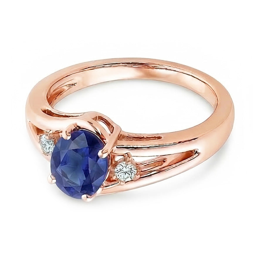 Fede nuziale in oro rosa con 3 pietre. 2.25 carati. gioielli con zaffiro blu ovale