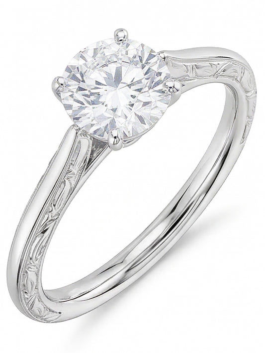 Fede nuziale in stile antico con diamante solitario a taglio rotondo da 3 ct