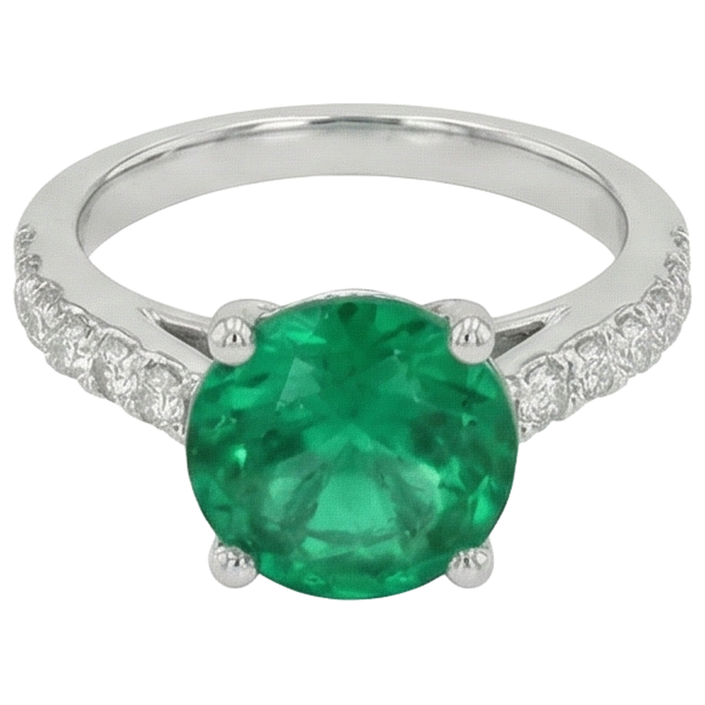 Fede nuziale incastonata con Verde smeraldo e diamanti da 3.15 carati WG 14K