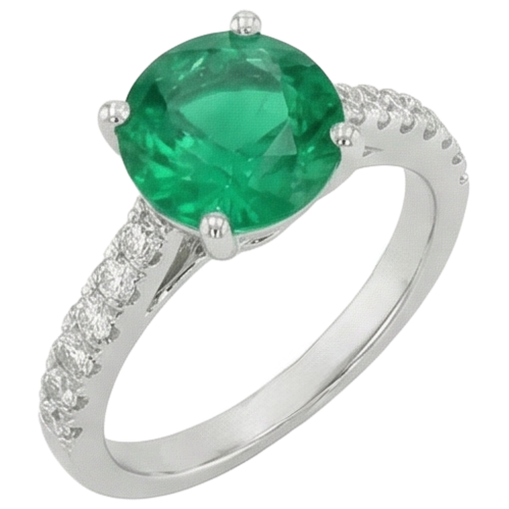 Fede nuziale incastonata con Verde smeraldo e diamanti da 3.15 carati WG 14K