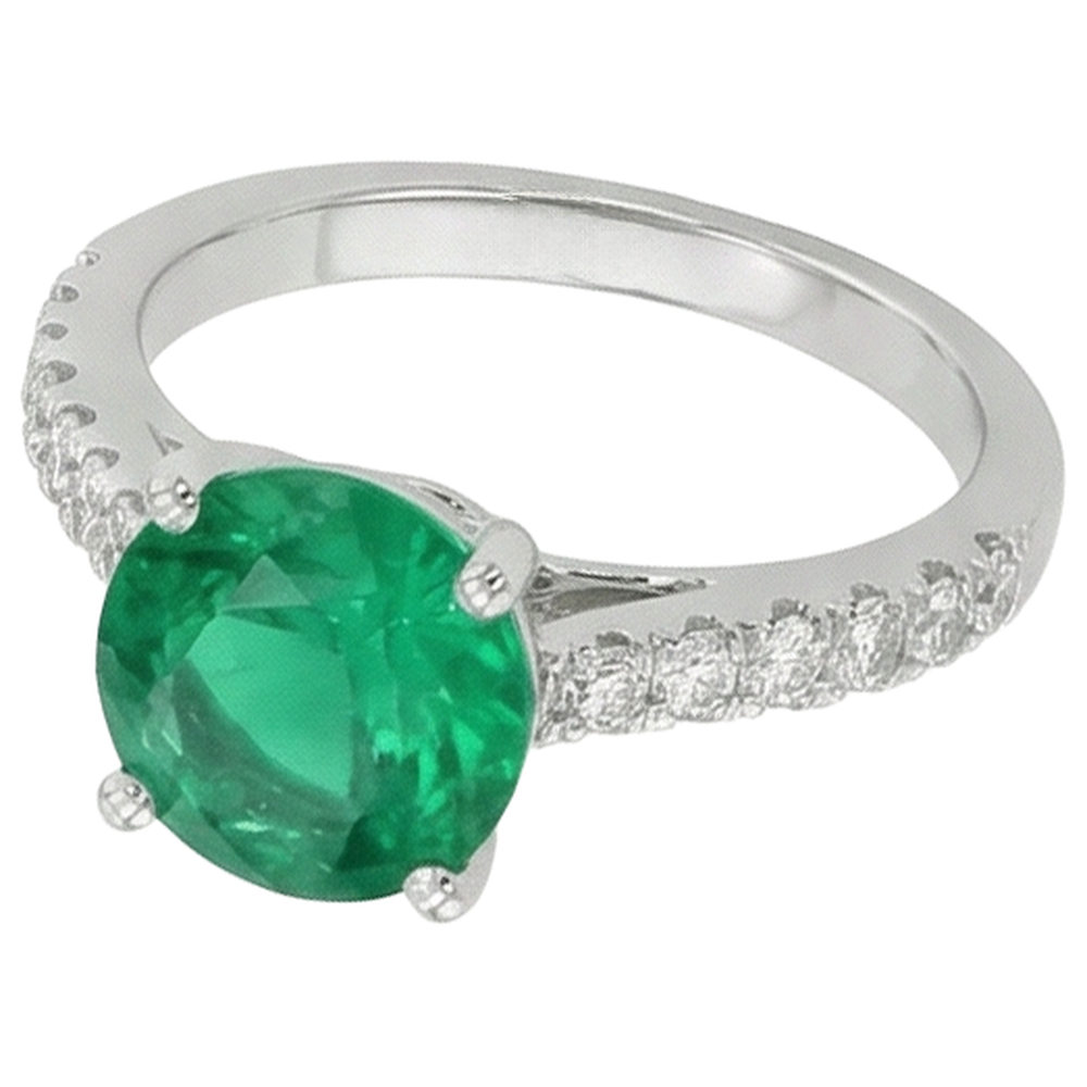 Fede nuziale incastonata con Verde smeraldo e diamanti da 3.15 carati WG 14K