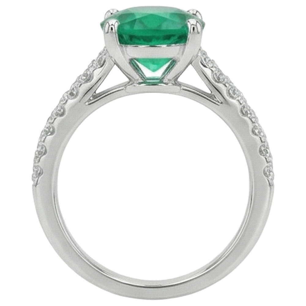 Fede nuziale incastonata con Verde smeraldo e diamanti da 3.15 carati WG 14K
