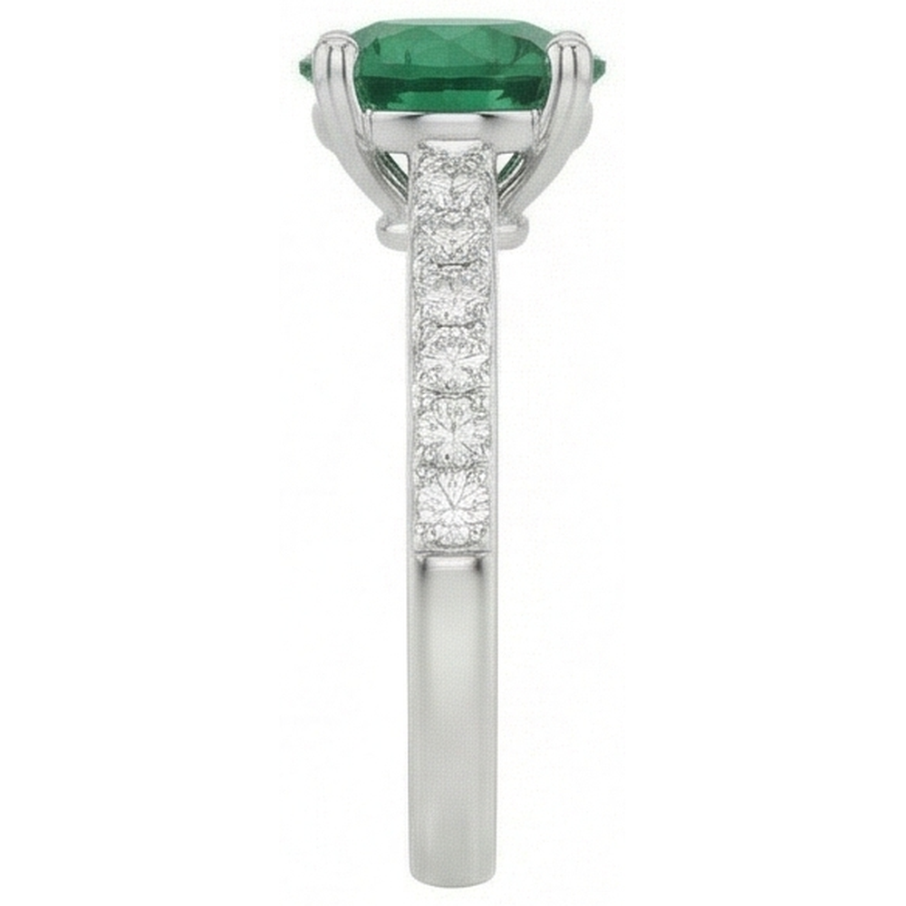 Fede nuziale incastonata con Verde smeraldo e diamanti da 3.15 carati WG 14K