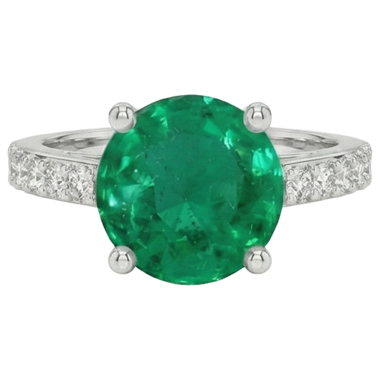 Fede nuziale incastonata con Verde smeraldo e diamanti da 3.15 carati WG 14K