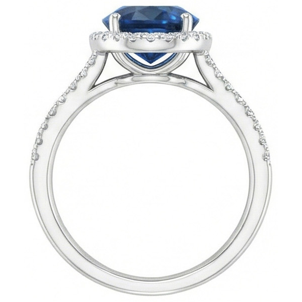 Fede nuziale ovale con diamante zaffiro blu di Ceylon da 4.65 carati