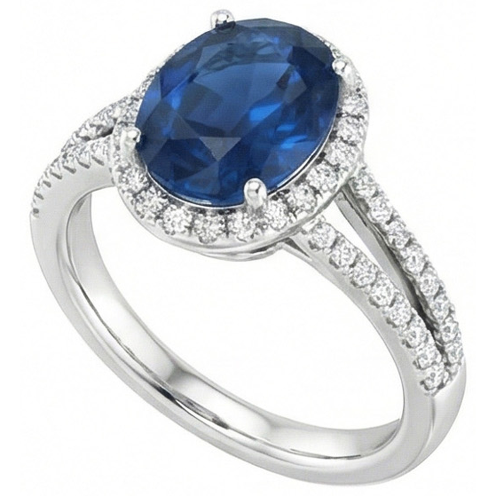 Fede nuziale ovale con diamante zaffiro blu di Ceylon da 4.65 carati