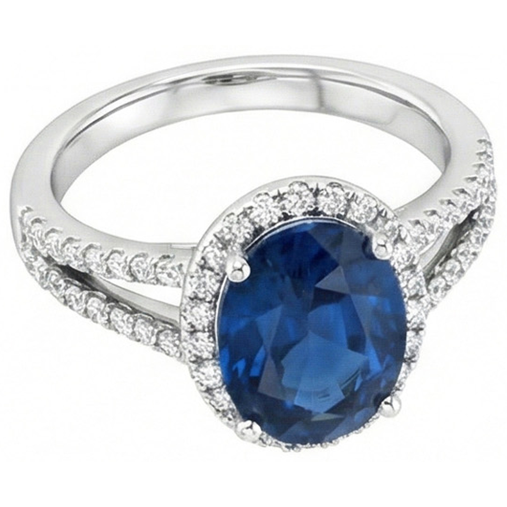 Fede nuziale ovale con diamante zaffiro blu di Ceylon da 4.65 carati