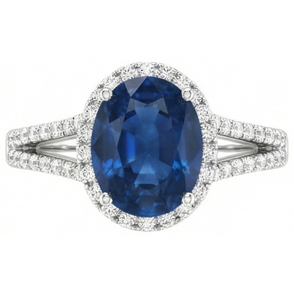 Fede nuziale ovale con diamante zaffiro blu di Ceylon da 4.65 carati