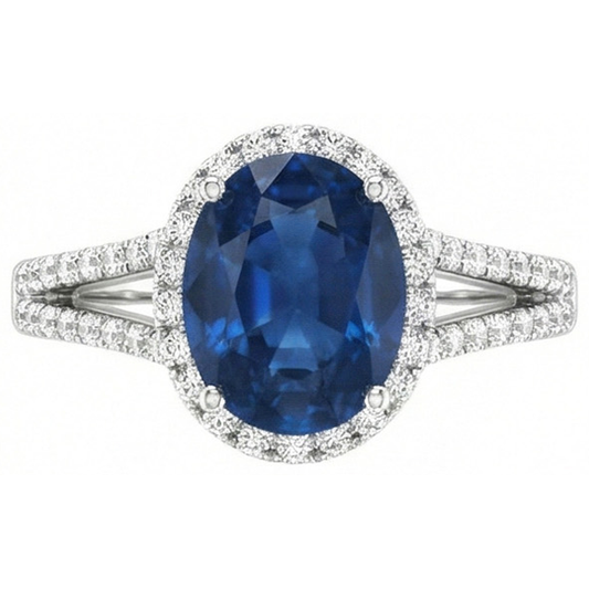Fede nuziale ovale con diamante zaffiro blu di Ceylon da 4.65 carati