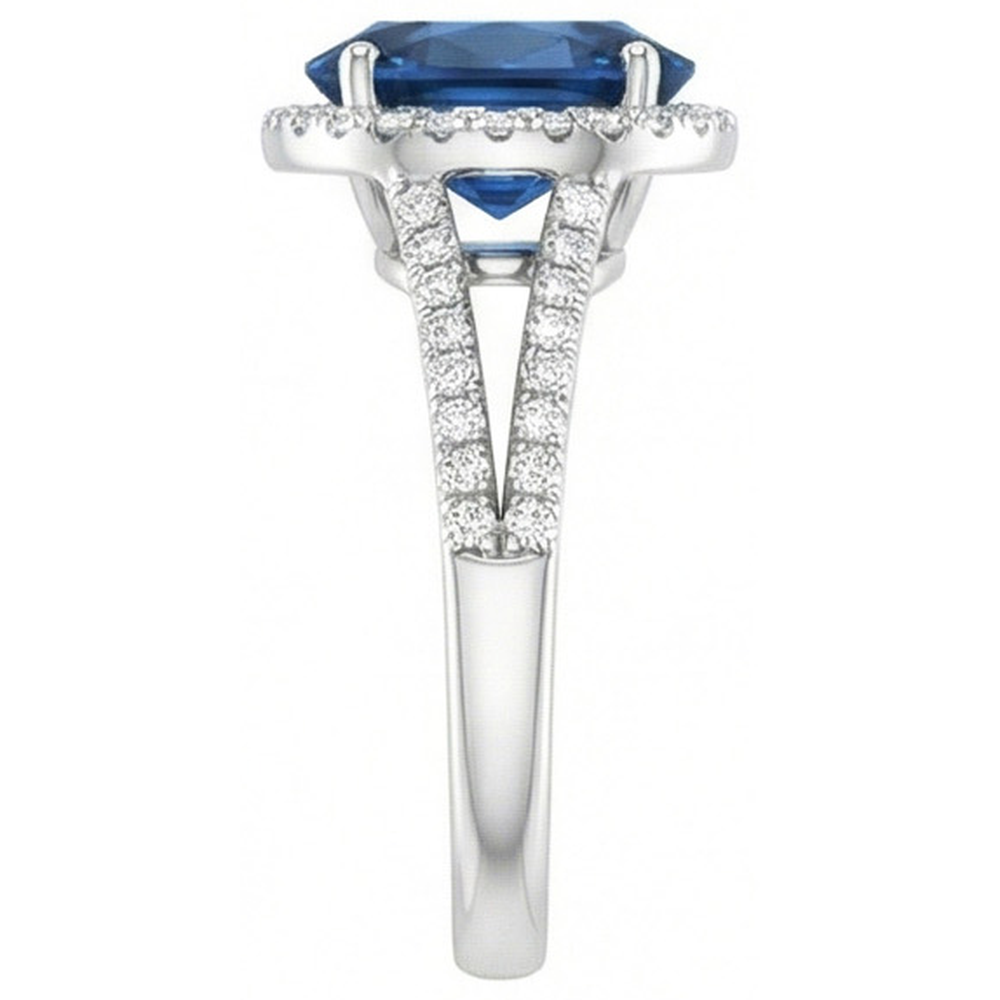 Fede nuziale ovale con diamante zaffiro blu di Ceylon da 4.65 carati