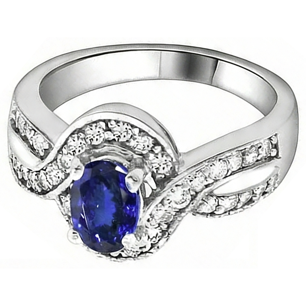 Fede nuziale ovale con tanzanite e diamanti rotondi 2.50 carati in oro 14K