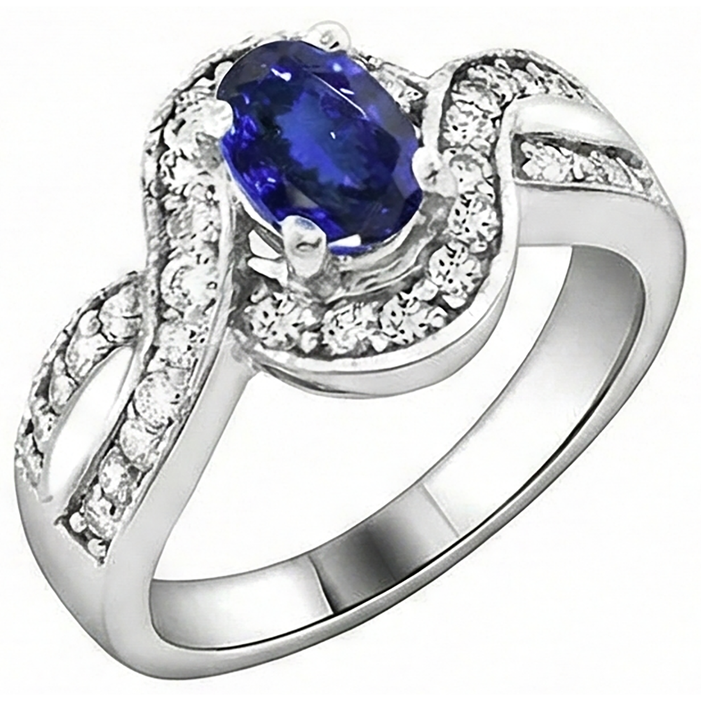Fede nuziale ovale con tanzanite e diamanti rotondi 2.50 carati in oro 14K