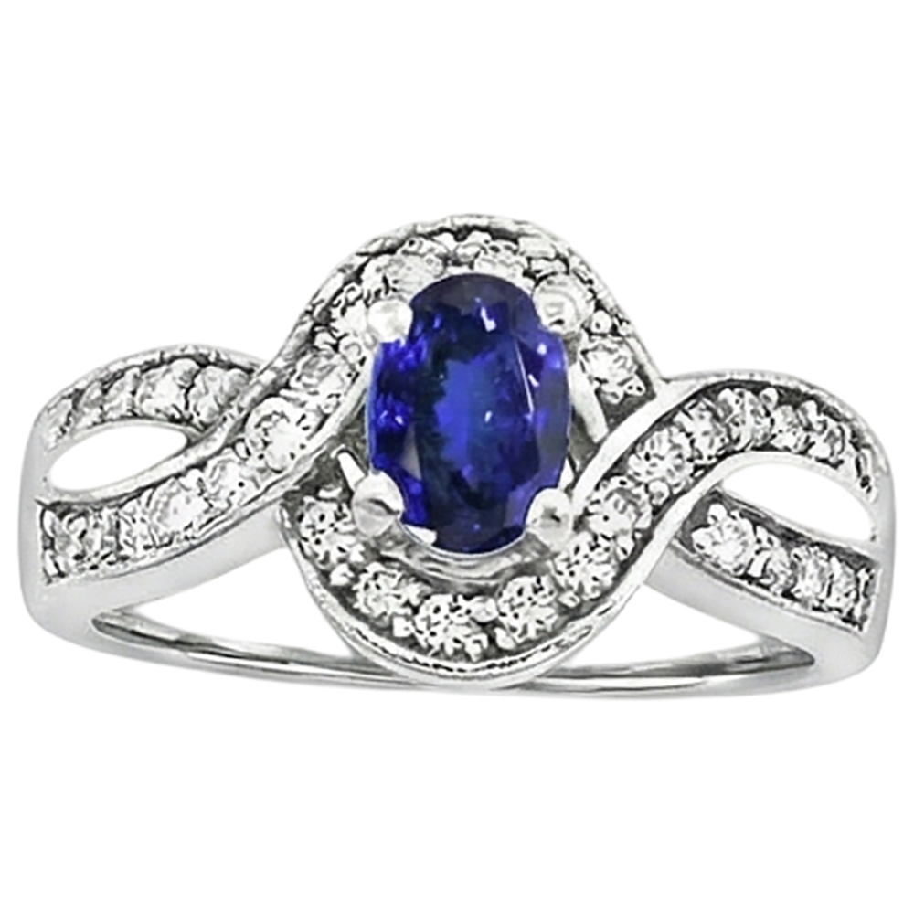 Fede nuziale ovale con tanzanite e diamanti rotondi 2.50 carati in oro 14K