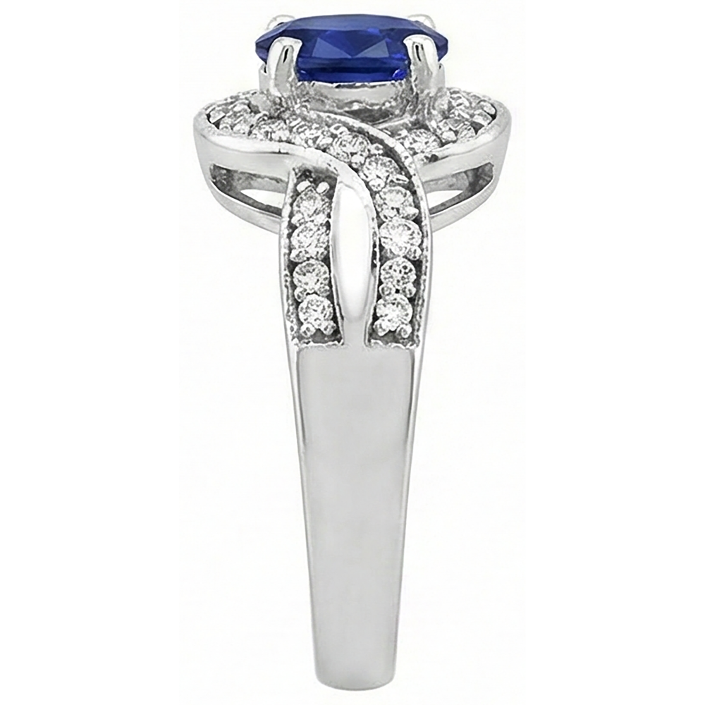 Fede nuziale ovale con tanzanite e diamanti rotondi 2.50 carati in oro 14K