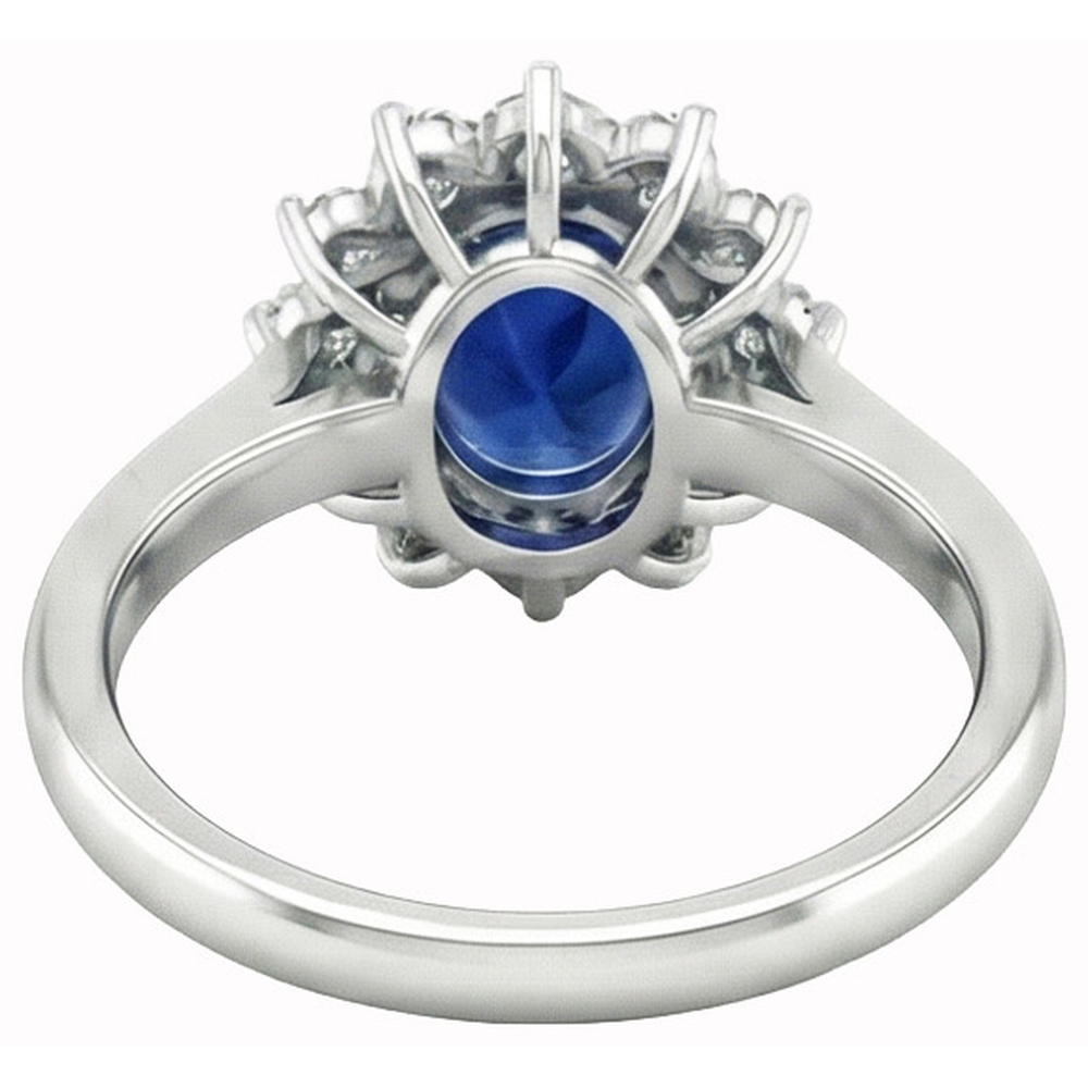 Fede nuziale ovale con zaffiro di Ceylon da 2.45 carati con diamanti 14K