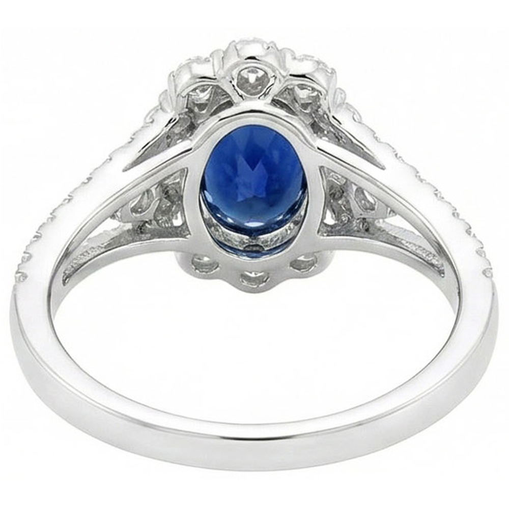 Fede nuziale ovale con zaffiro di Ceylon da 2 ct e diamante oro bianco 14K