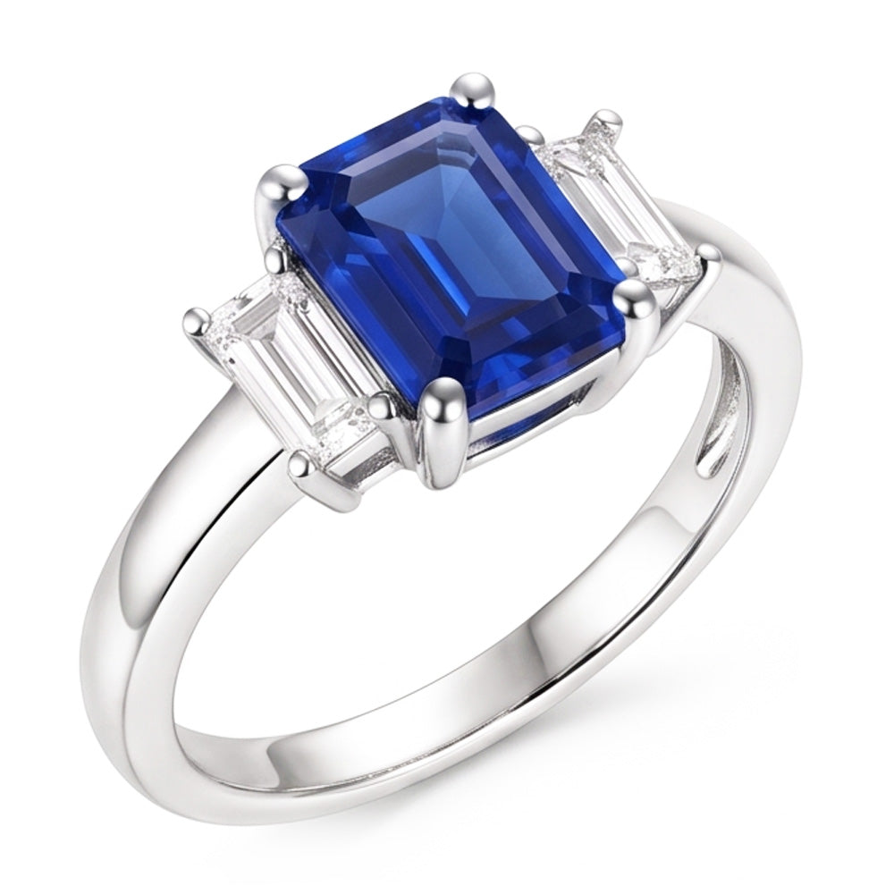 Fede nuziale smeraldo 3 pietre blu zaffiro 2.50 carati gioielli in oro