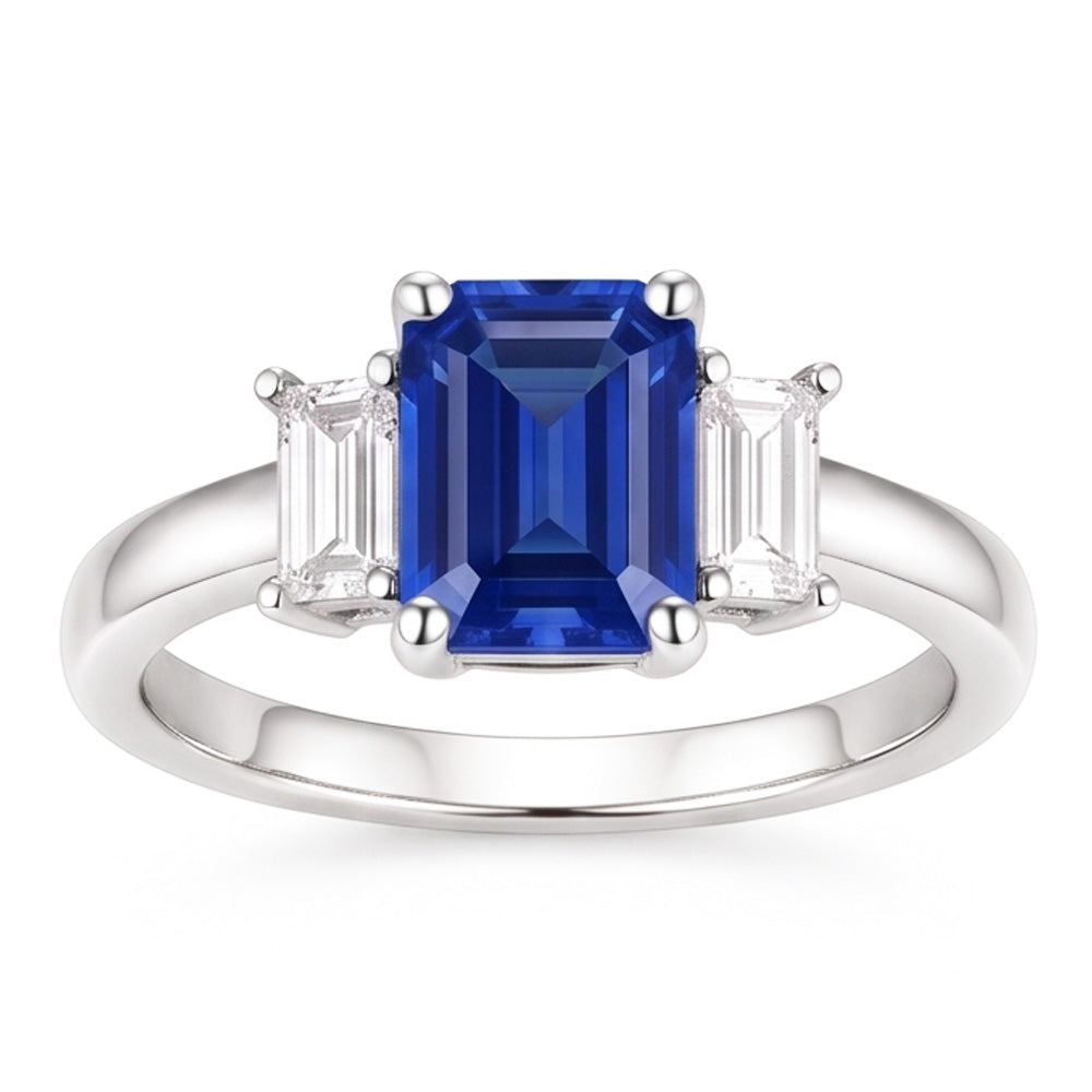 Fede nuziale smeraldo 3 pietre blu zaffiro 2.50 carati gioielli in oro