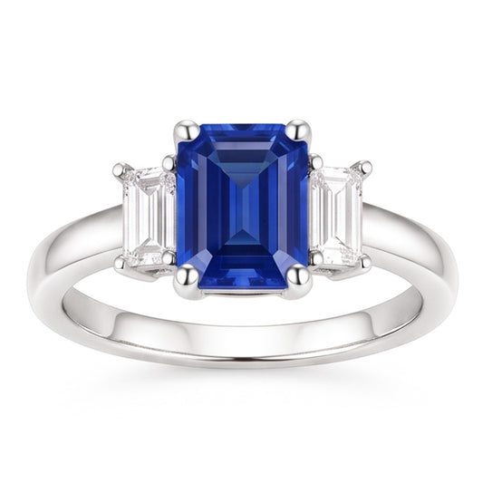Fede nuziale smeraldo 3 pietre blu zaffiro 2.50 carati gioielli in oro