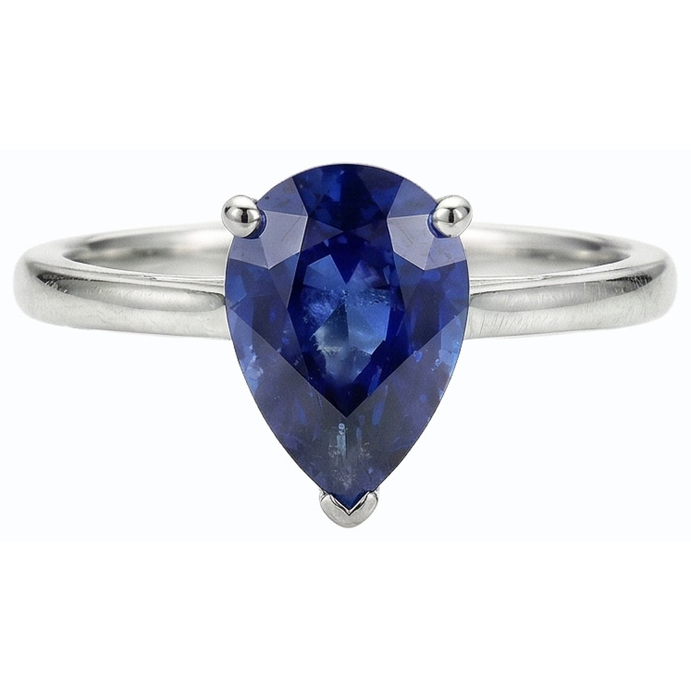 Fede nuziale solitario con diamante Ceylon Sapphire Pear da 1,50 carati in oro bianco 14K