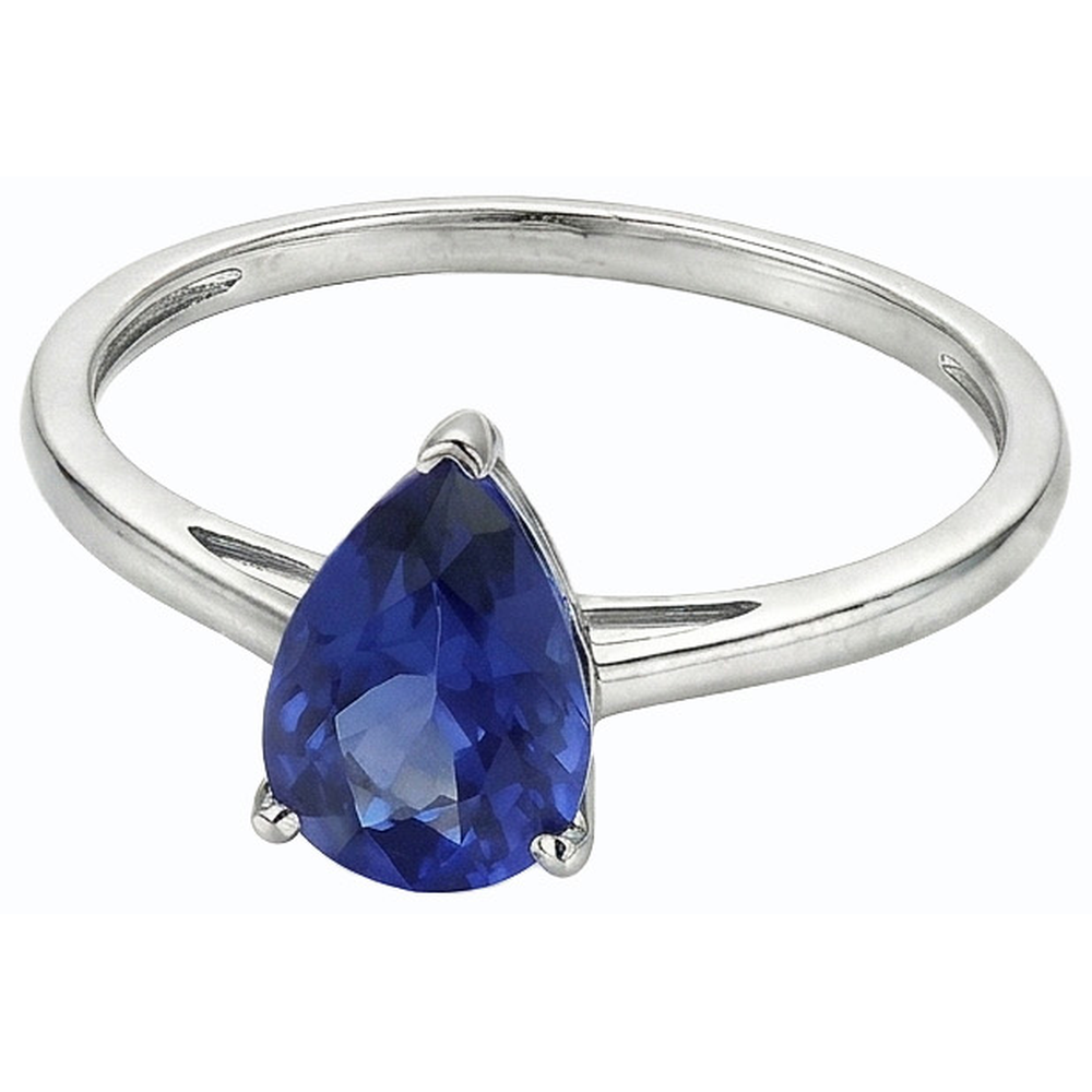 Fede nuziale solitario con diamante Ceylon Sapphire Pear da 1,50 carati in oro bianco 14K