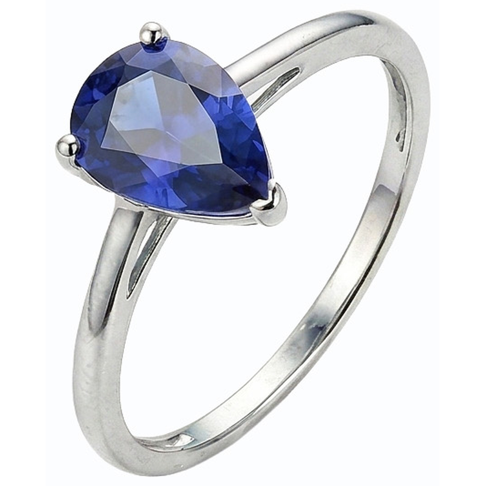 Fede nuziale solitario con diamante Ceylon Sapphire Pear da 1,50 carati in oro bianco 14K