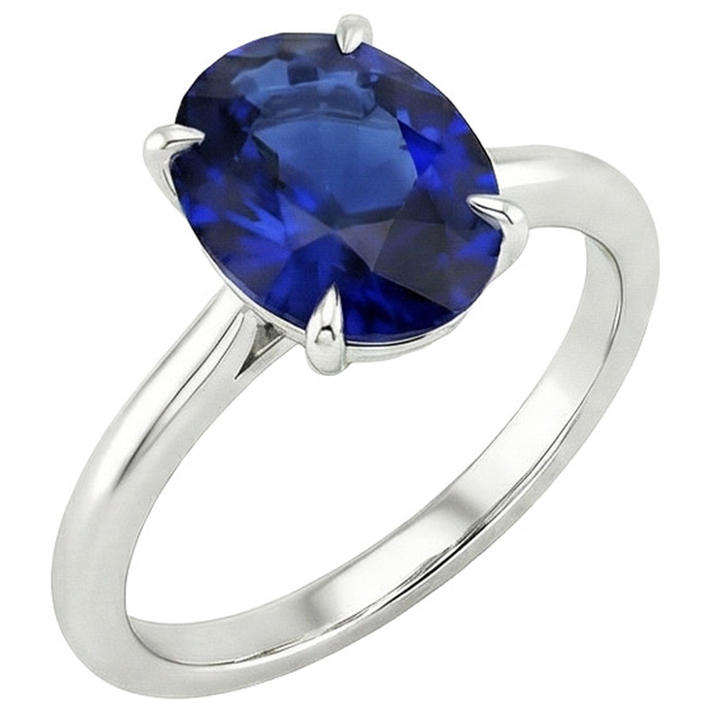 Fede nuziale solitario con zaffiro blu 3 carati in oro bianco 14K