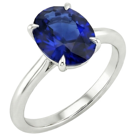 Fede nuziale solitario con zaffiro blu 3 carati in oro bianco 14K