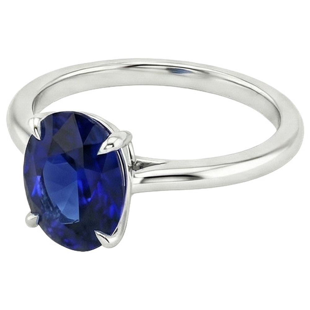 Fede nuziale solitario con zaffiro blu 3 carati in oro bianco 14K