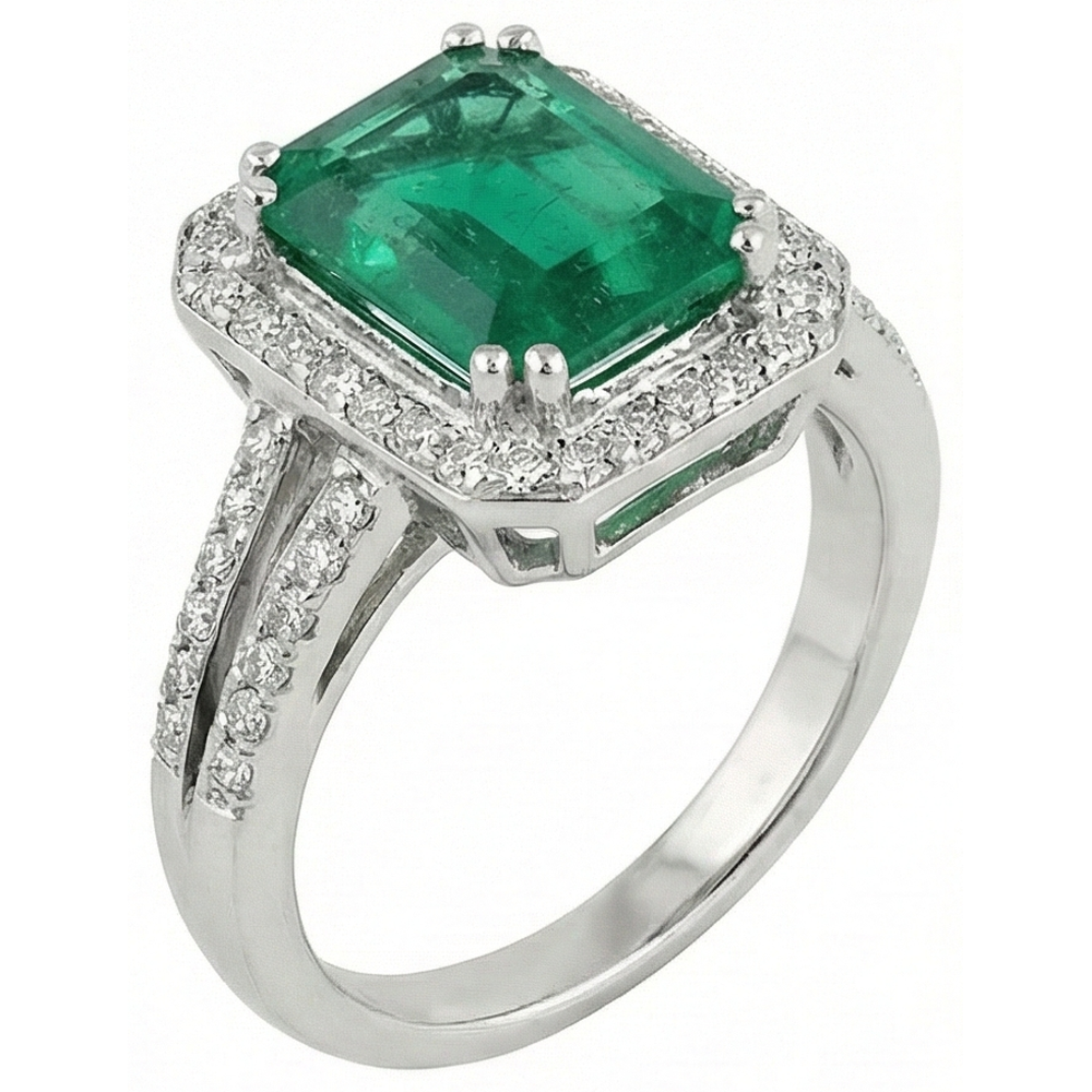 Fede nuziale verde smeraldo con diamante oro bianco 14K 8 carati
