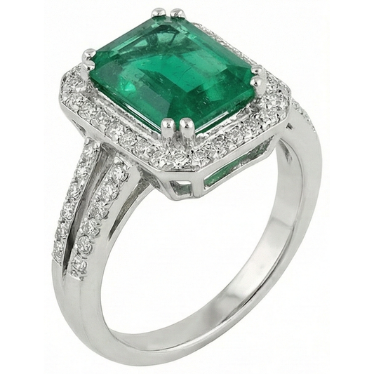 Fede nuziale verde smeraldo con diamante oro bianco 14K 8 carati