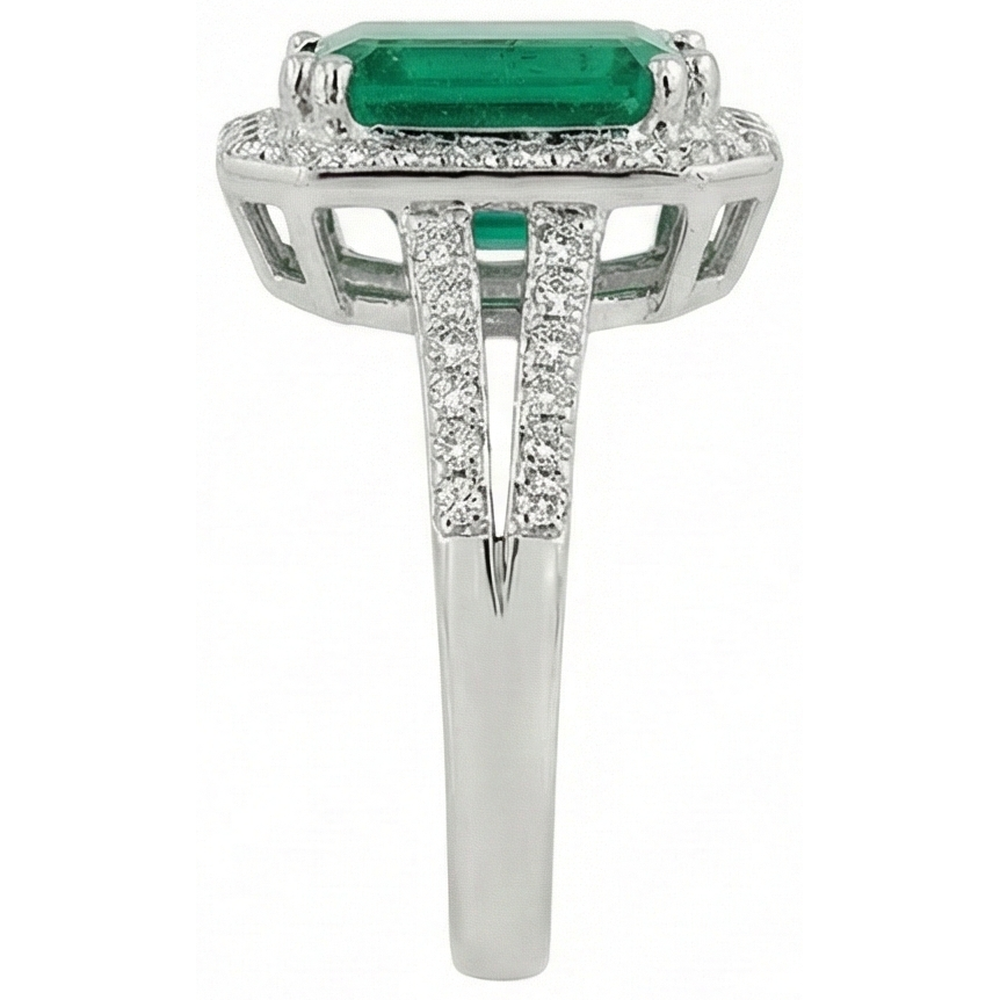 Fede nuziale verde smeraldo con diamante oro bianco 14K 8 carati