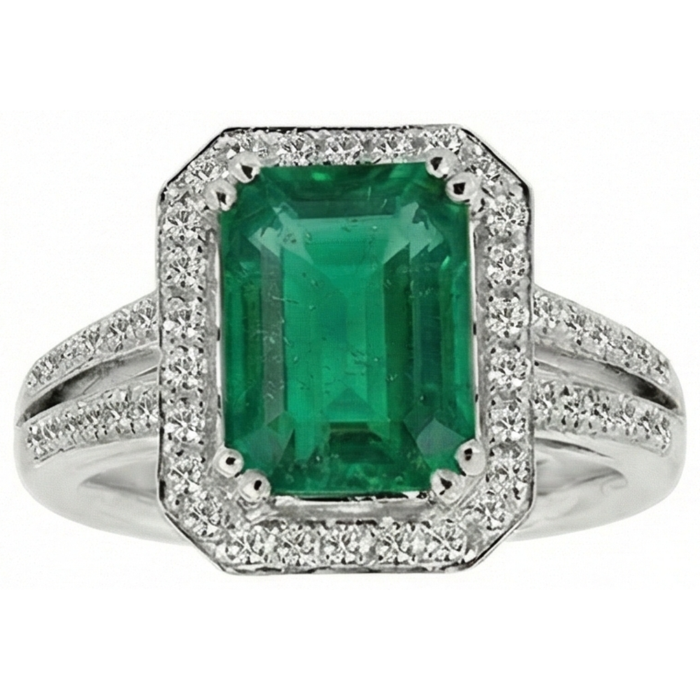 Fede nuziale verde smeraldo con diamante oro bianco 14K 8 carati