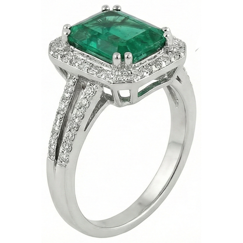 Fede nuziale verde smeraldo con diamante oro bianco 14K 8 carati