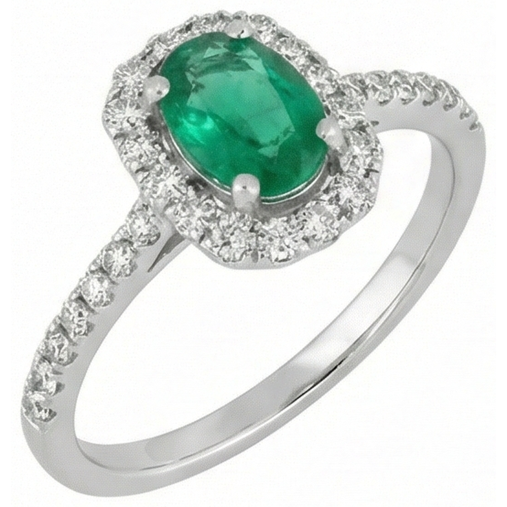 Fede nuziale verde smeraldo e diamanti 5.25 carati 14K WG