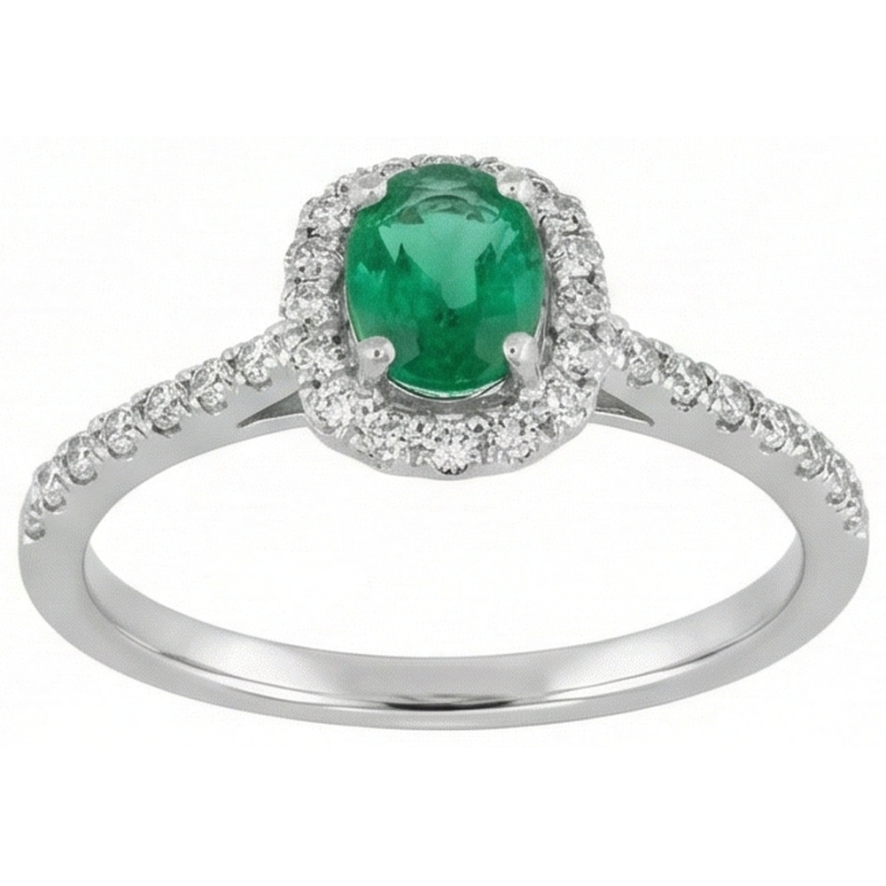 Fede nuziale verde smeraldo e diamanti 5.25 carati 14K WG