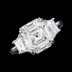 Fede Nuziale 3 Pietre Asscher E Naturale Diamanti Trapezoidali 7.50 Carati Oro 14K