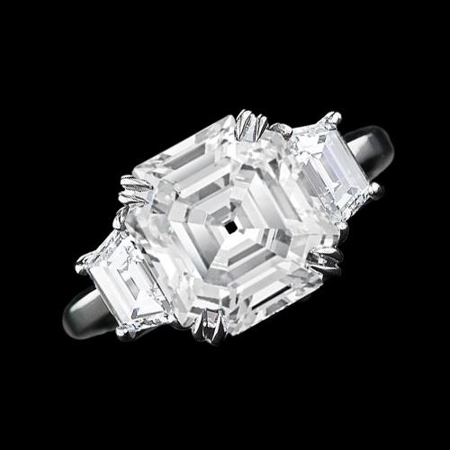Fede Nuziale 3 Pietre Asscher E Naturale Diamanti Trapezoidali 7.50 Carati Oro 14K