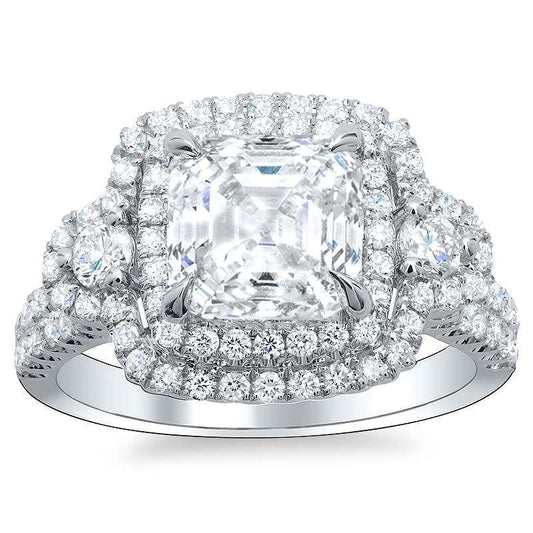 Fede Nuziale Asscher E Naturale Diamante Taglio Rotondo Halo 6.40 Ct