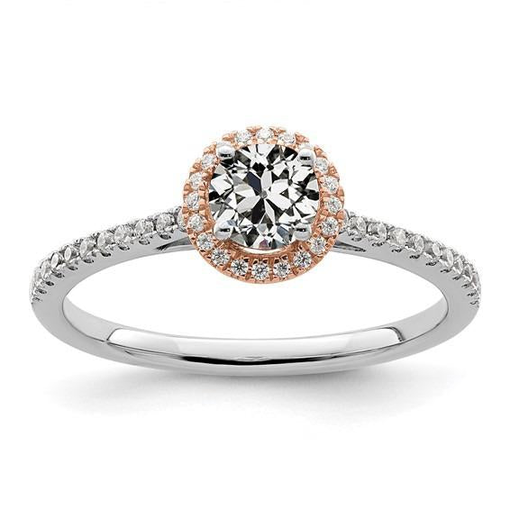 Fede Nuziale Bicolore Aureola Con Accenti Genuino Diamante Taglio Antico 3 Carati