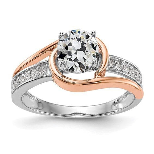 Fede Nuziale Bicolore Con Naturale Diamante Taglio Vecchio Tondo, Set 2,75 Carati
