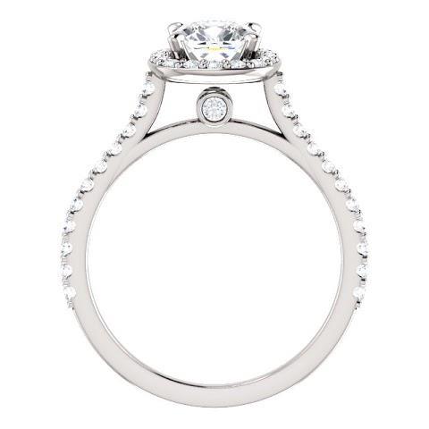 Fede Nuziale Con Cuscino Aureola Da 1,35 Ct E Genuino Diamante Rotondo In Oro Bianco 14K