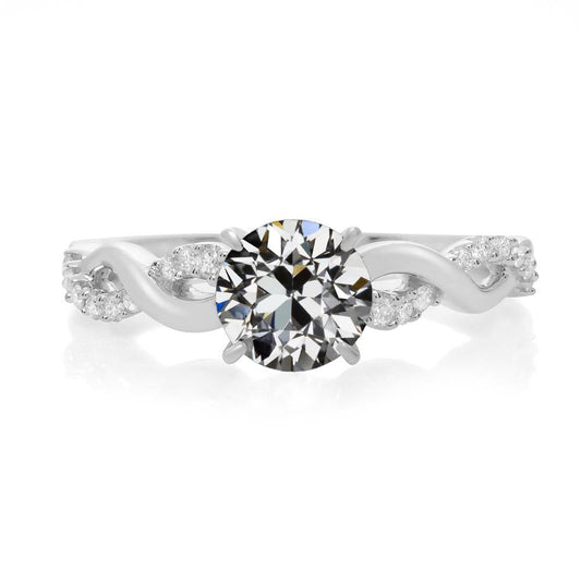 Fede Nuziale Con Genuino Diamante Taglio Antico Tondo Gambo Ritorto 3,50 Carati