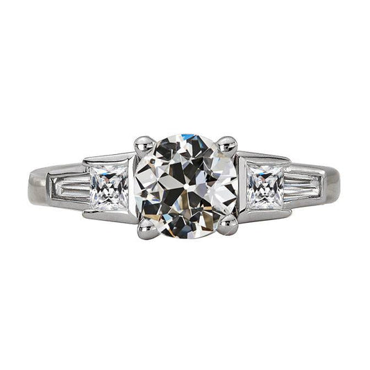 Fede Nuziale Con Vero Diamante Tagliato A Miniera Antica, 5 Pietre, Griffe, 5 Carati