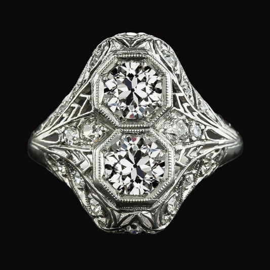 Fede Nuziale Con Vero Diamante Taglio Antico Rotondo Milgrain Stile Antico 4,25 Carati