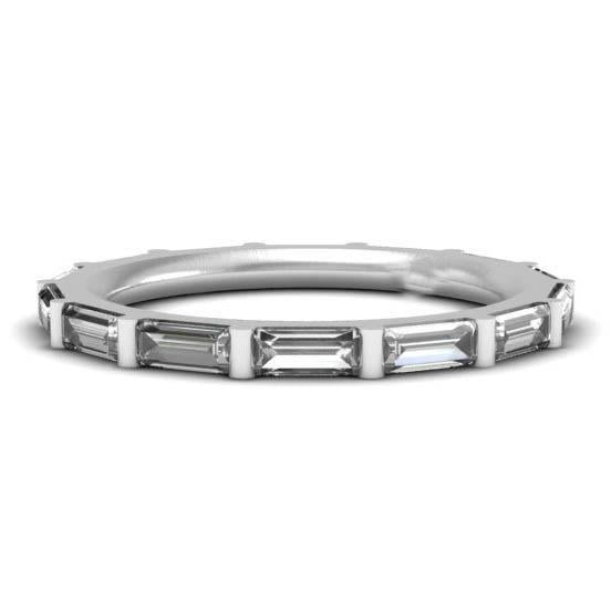 Fede Nuziale Da Donna Comfort Fit Vero Diamante Taglio Baguette Da 2,10 Carati Oro Bianco 14K