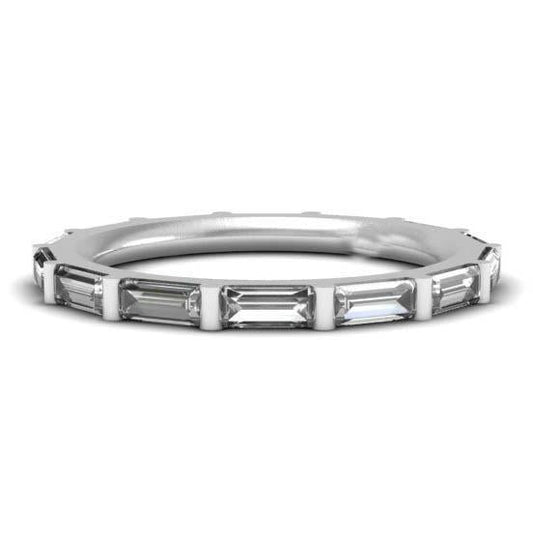 Fede Nuziale Da Donna Comfort Fit Vero Diamante Taglio Baguette Da 2,10 Carati Oro Bianco 14K